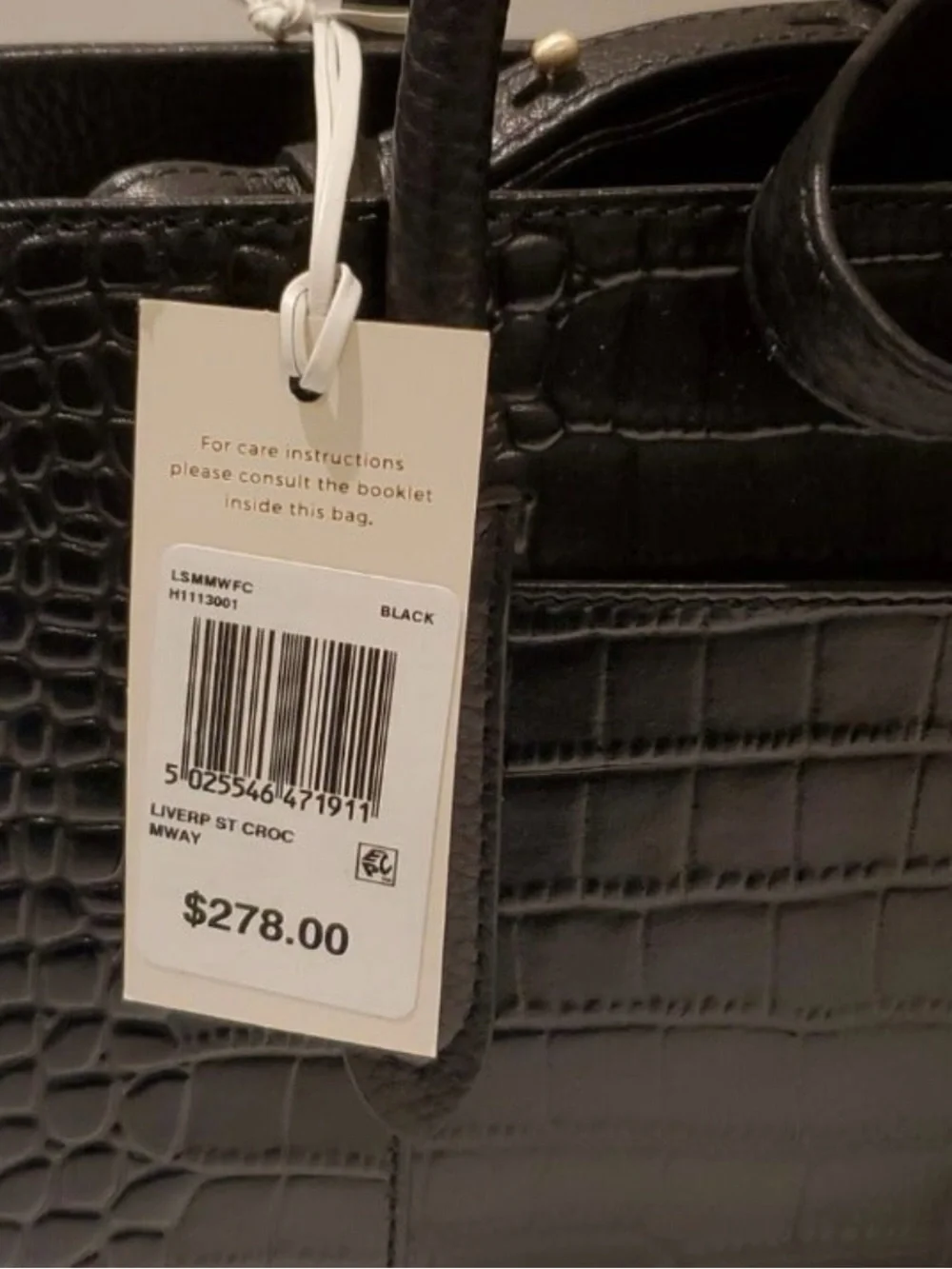 RADLEY LONDON Black Croc-Embossed Satchel with Gold Hardware w/crossbody strap